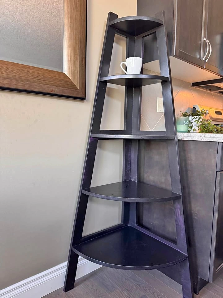 Black Painted Wood Corner Shelf