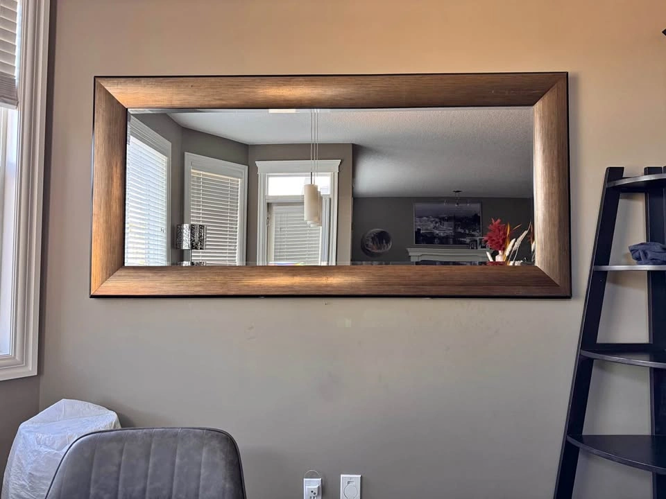 Oversized Wall Mirror with Wide Brushed Bronze Finish Frame