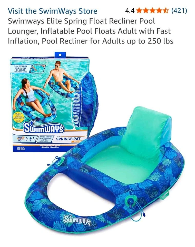Swimways Elite Spring Float Recliner Pool Lounger