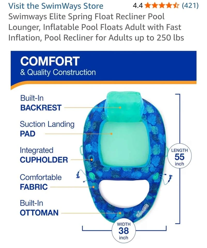 Swimways Elite Spring Float Recliner Pool Lounger - photo 3