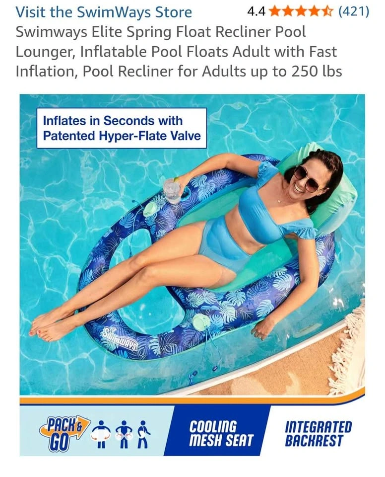 Swimways Elite Spring Float Recliner Pool Lounger - photo 4