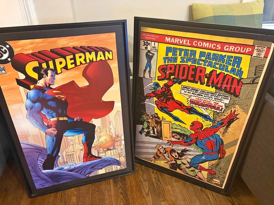 Superman and Spider-Man Large Framed Canvas Art