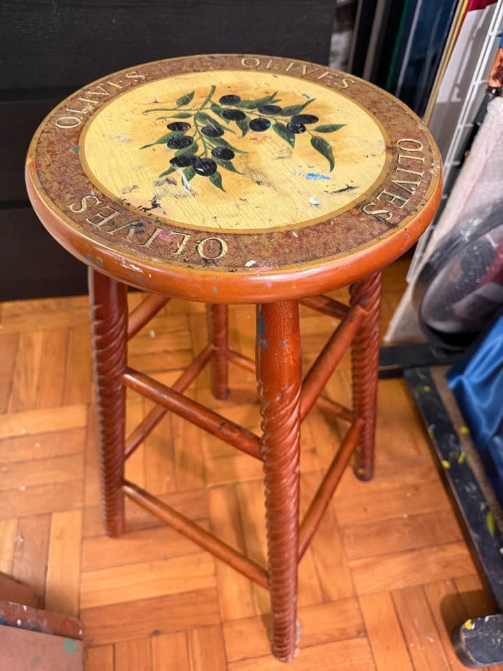 Wooden Stool with Olive Design