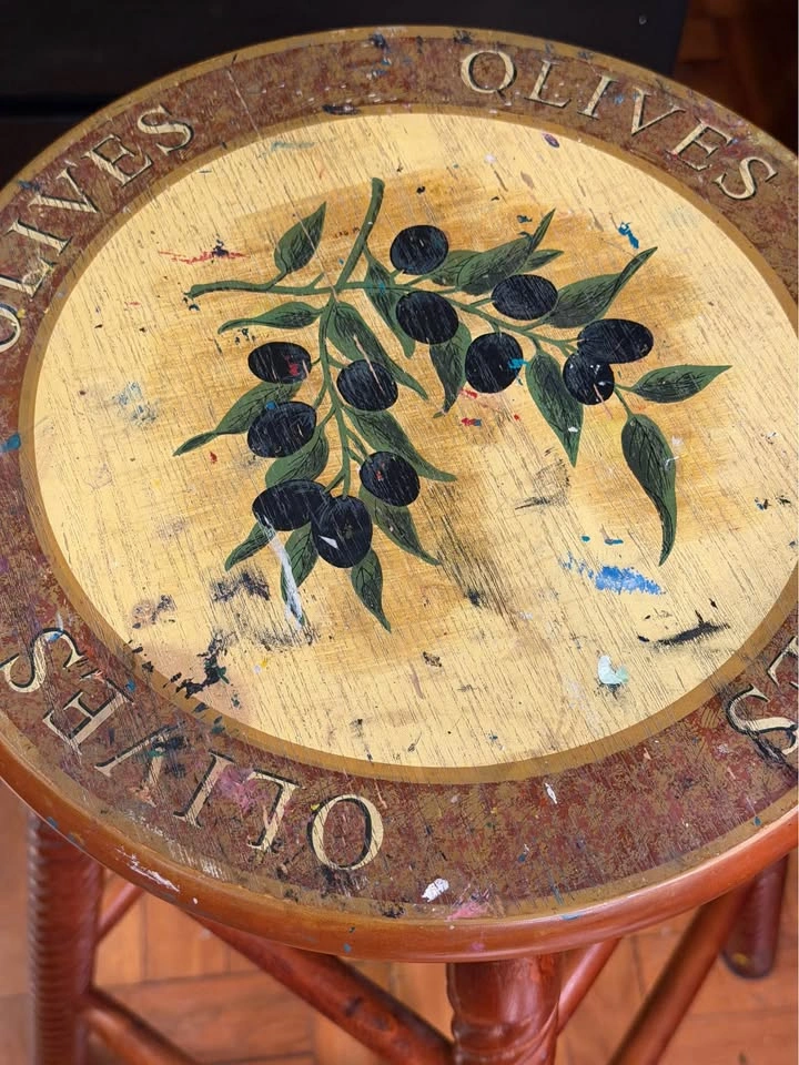 Wooden Stool with Olive Design - photo 2