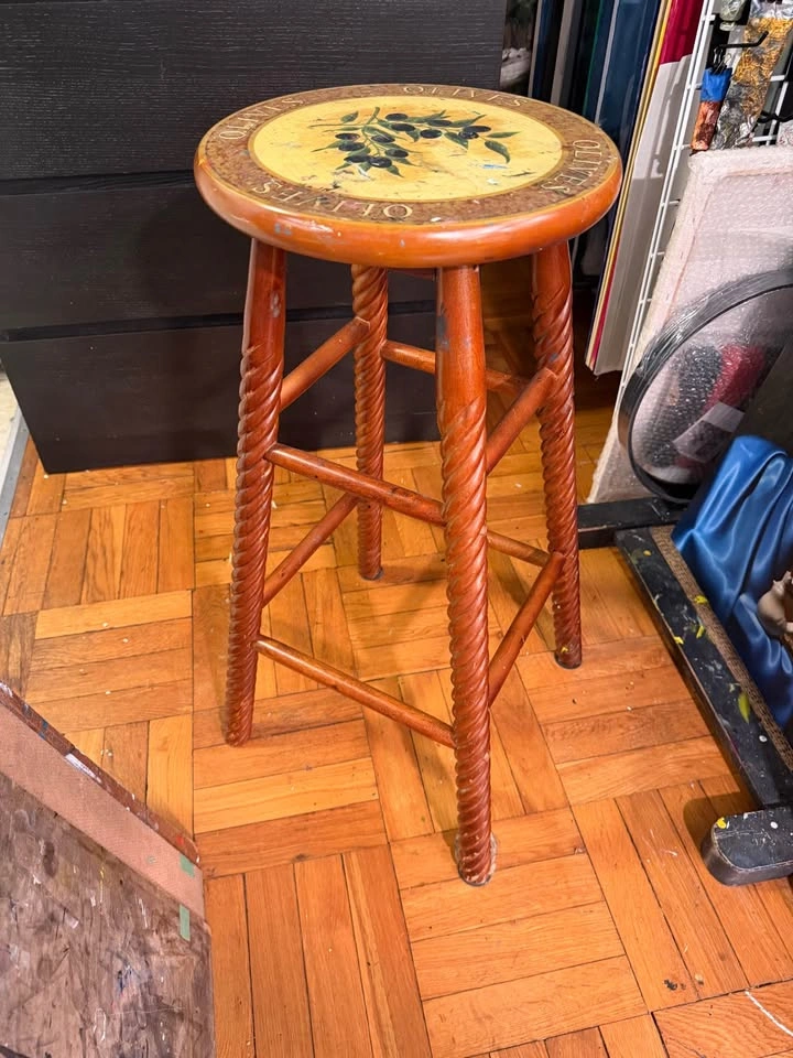 Wooden Stool with Olive Design - photo 3