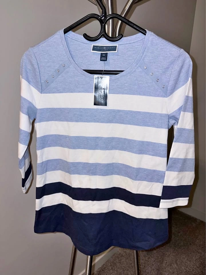 Karen Scott Blue Stripe Top