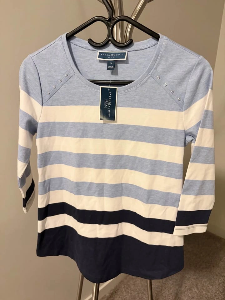 Karen Scott Blue Stripe Top - photo 2