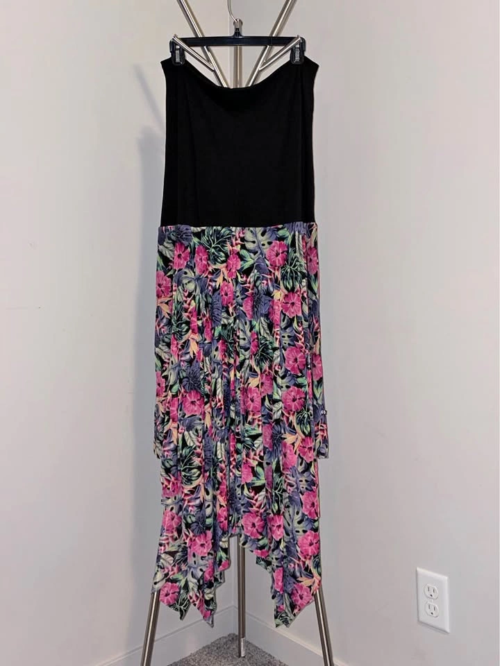 Pink and Black Floral Tube Dress