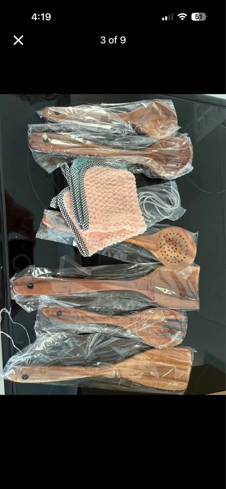 6pc Wooden Cooking Utensils Set Natural Teak Wood - New - photo 2