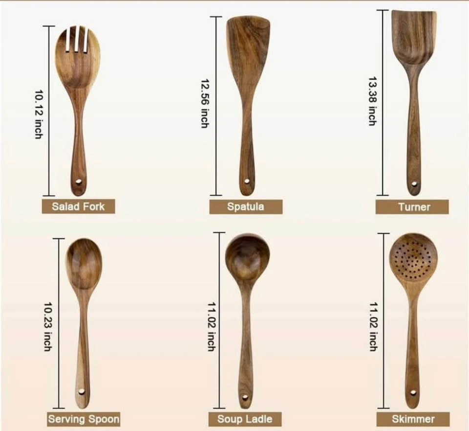 6pc Wooden Cooking Utensils Set Natural Teak Wood - New - photo 4