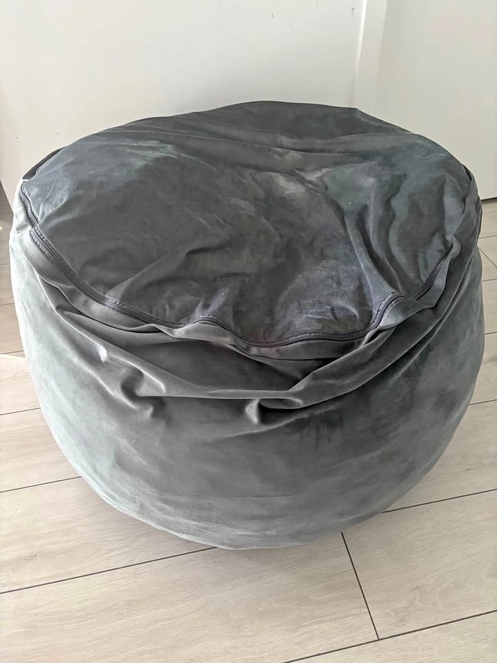 Large Grey Velvet Bean Bag Chair