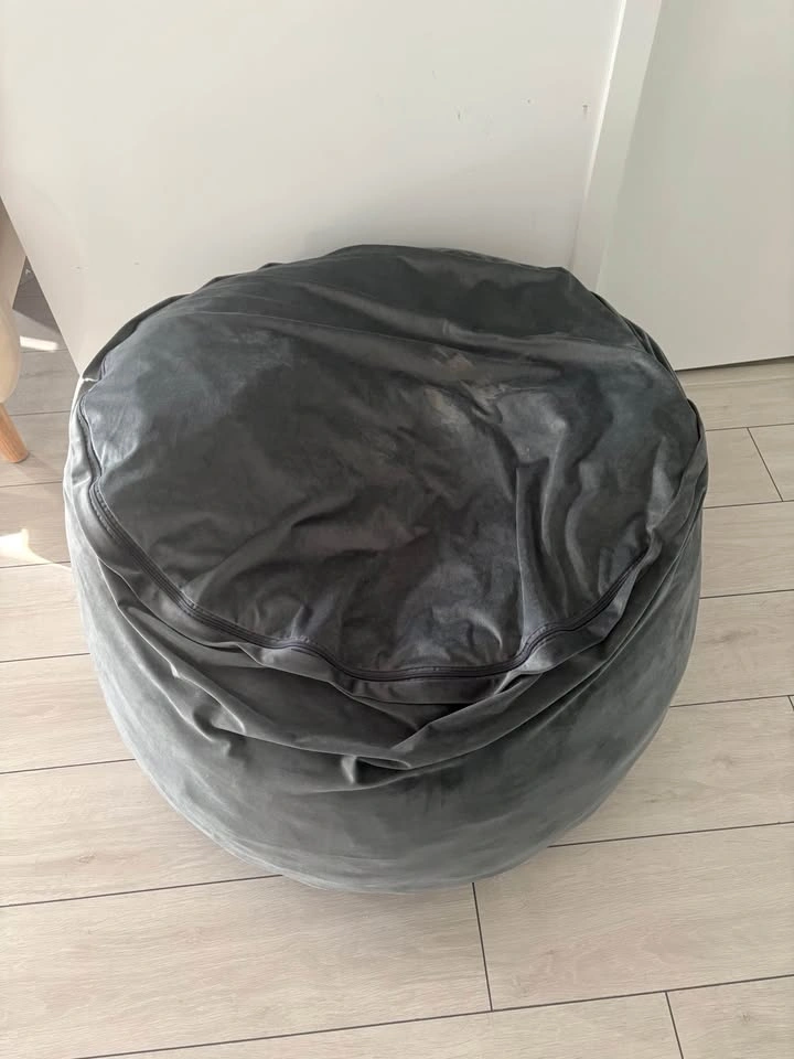 Large Grey Velvet Bean Bag Chair - photo 2