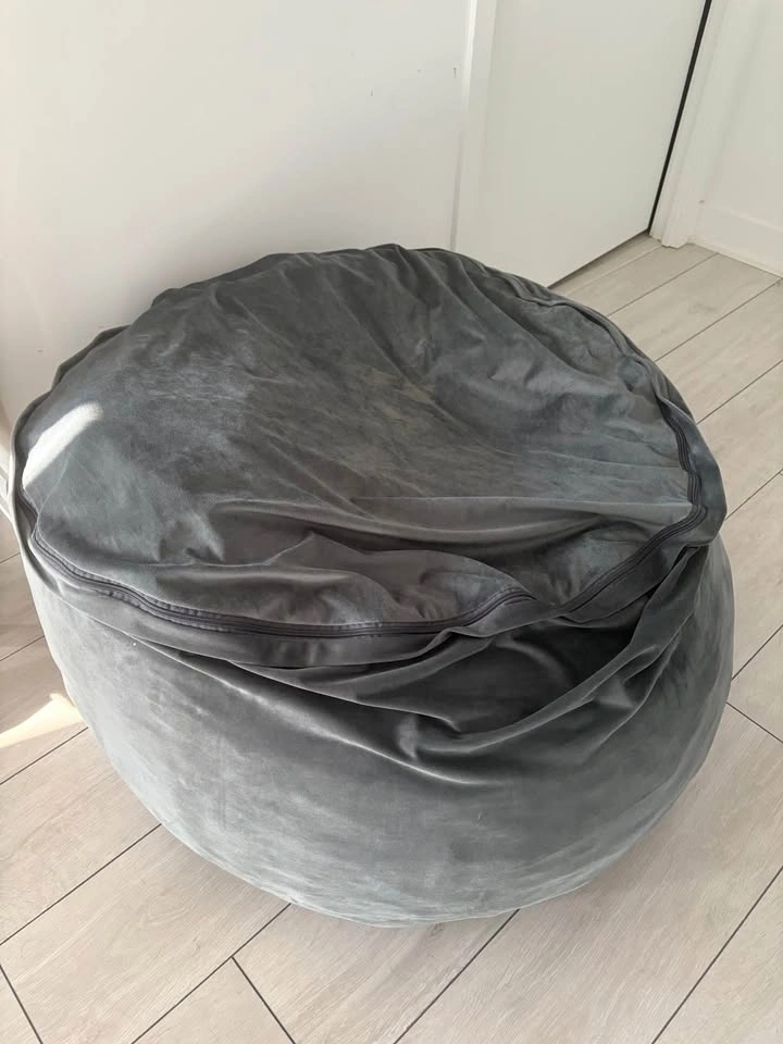 Large Grey Velvet Bean Bag Chair - photo 3