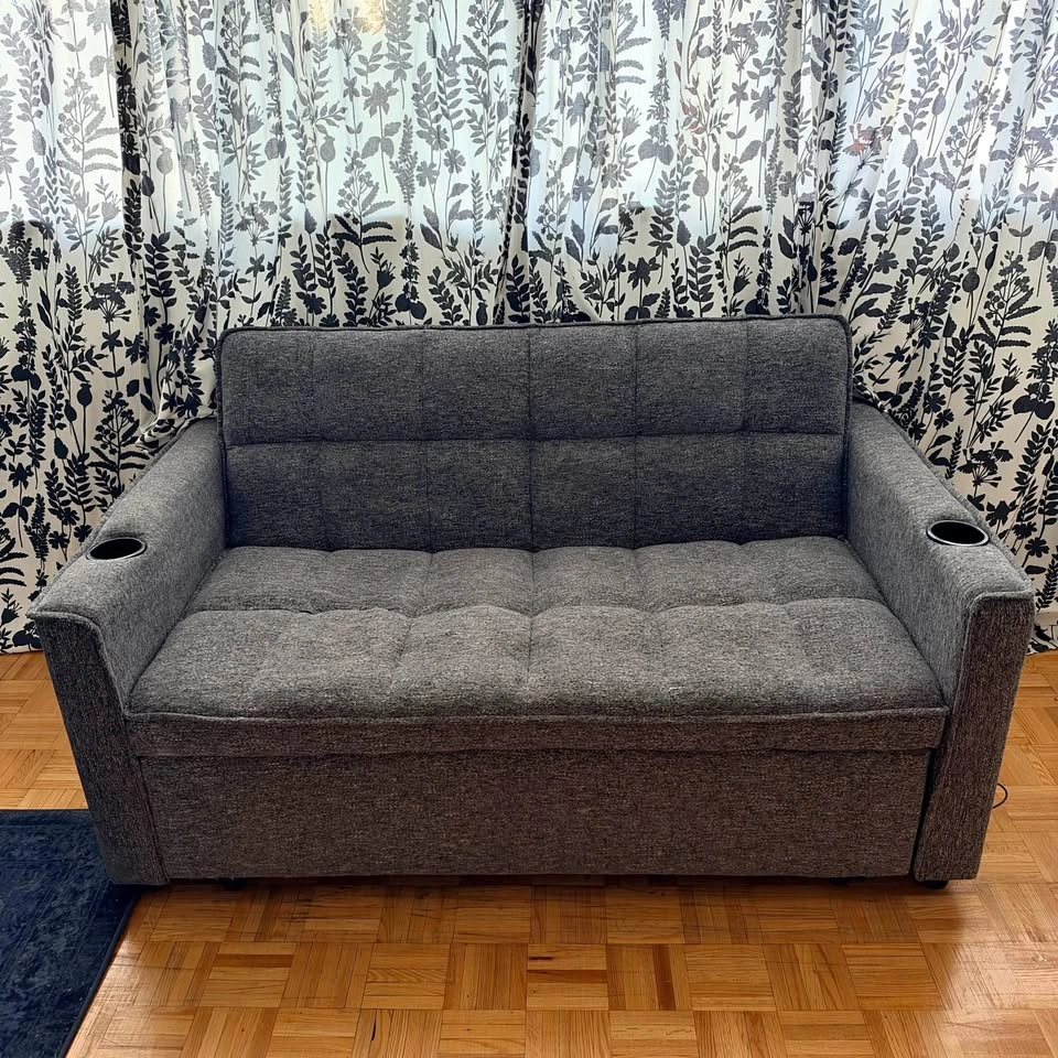 2-Seater Sofa Bed with USB Charging – Grey