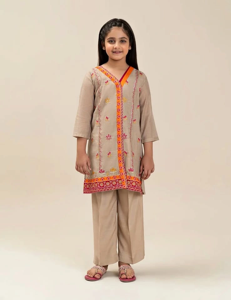 Beechtree kids - Beige and orange kurta set