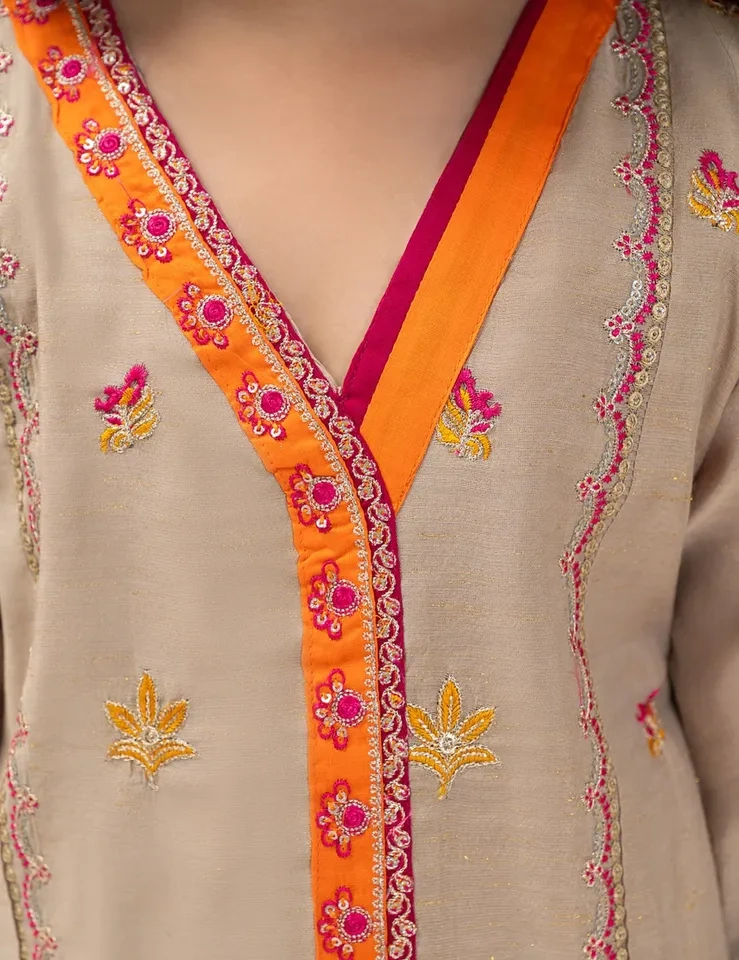 Beechtree kids - Beige and orange kurta set - photo 2