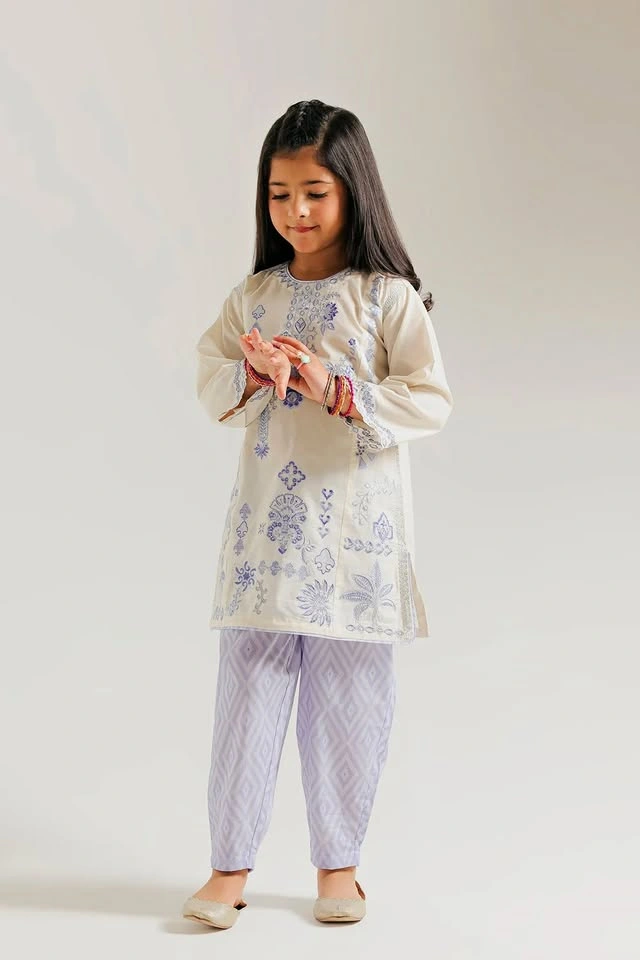 Ethnc Kids - Ivory and indigo kurta set