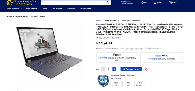 ThinkPad P16 4K laptop Intel i9 13950HX RTX 4000 ADA 64GB DDR5
