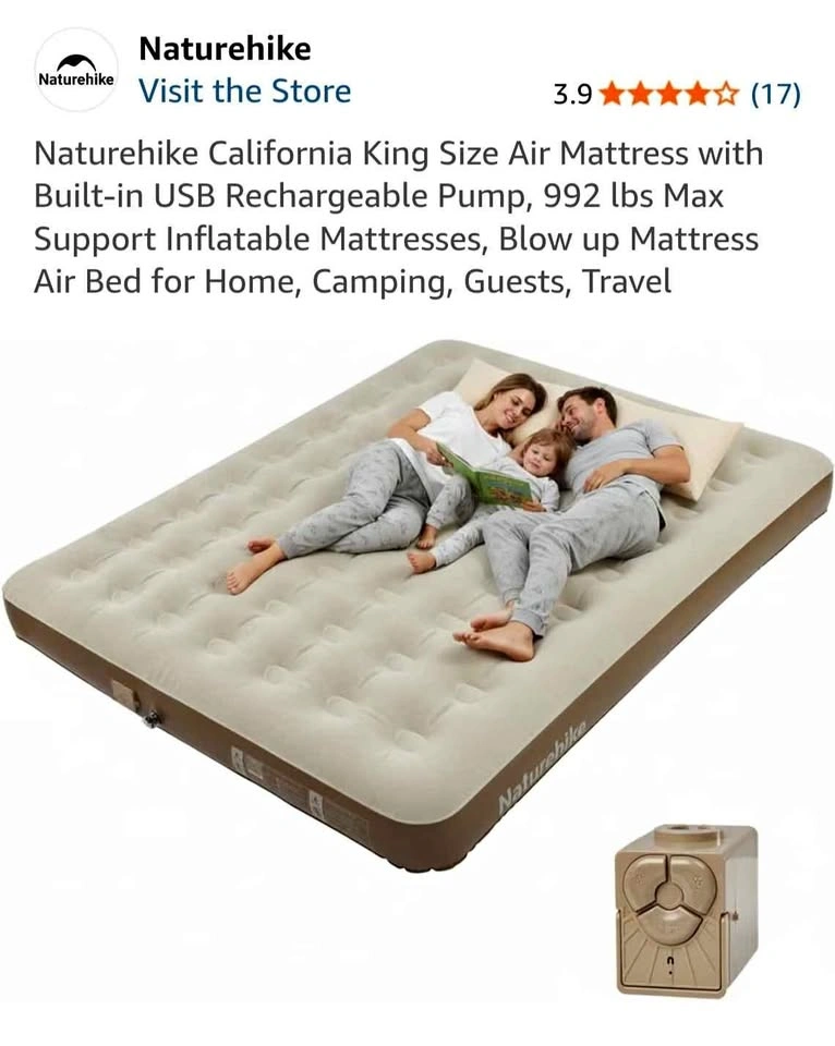Naturehike California King Size Air Mattress with Built-in Pump