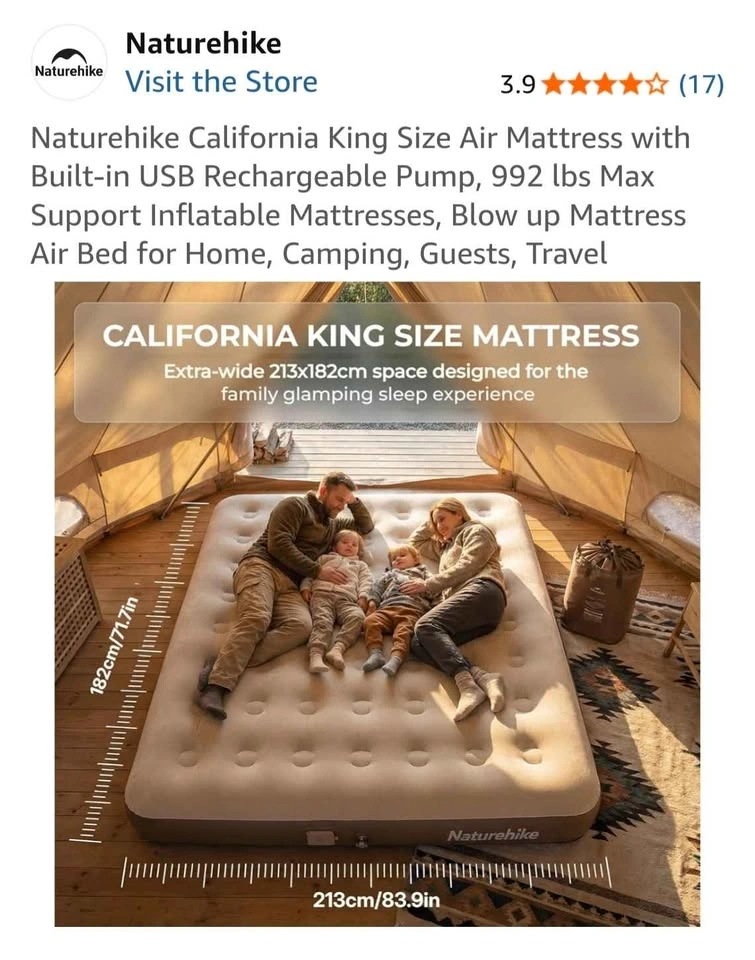 Naturehike California King Size Air Mattress with Built-in Pump - photo 2