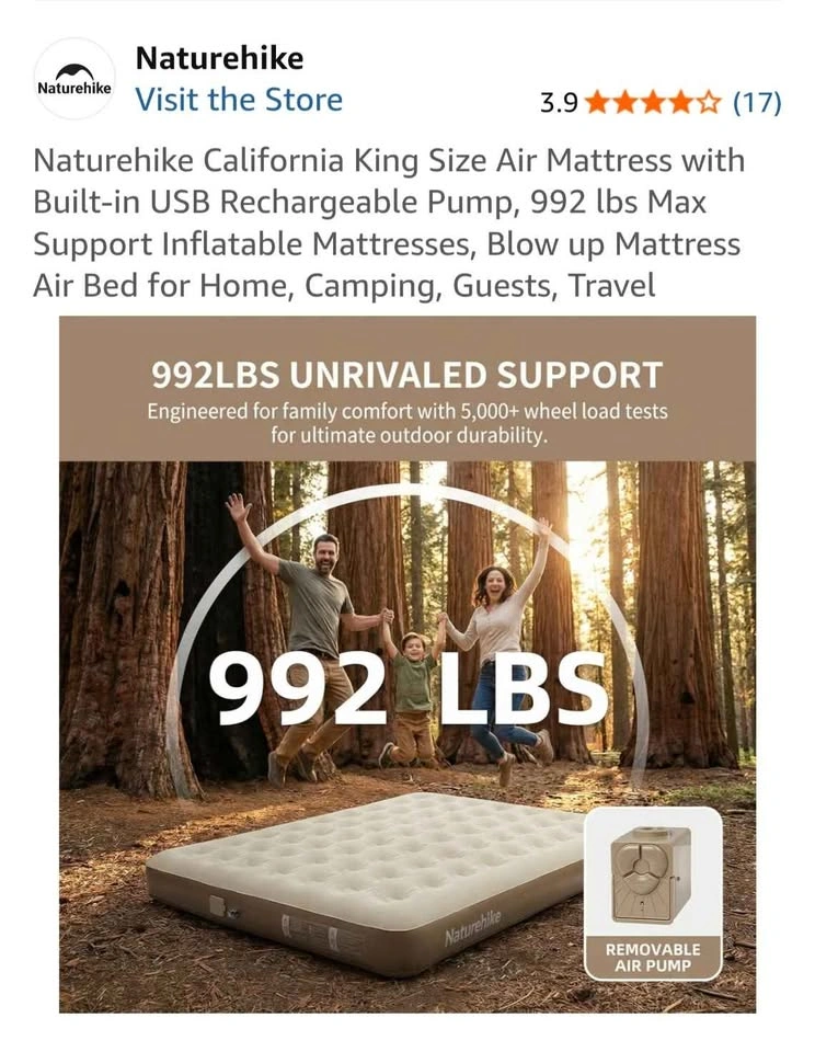 Naturehike California King Size Air Mattress with Built-in Pump - photo 3