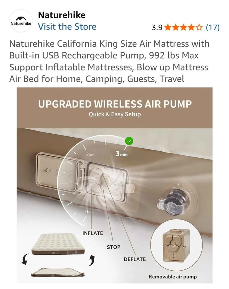 Naturehike California King Size Air Mattress with Built-in Pump - photo 4