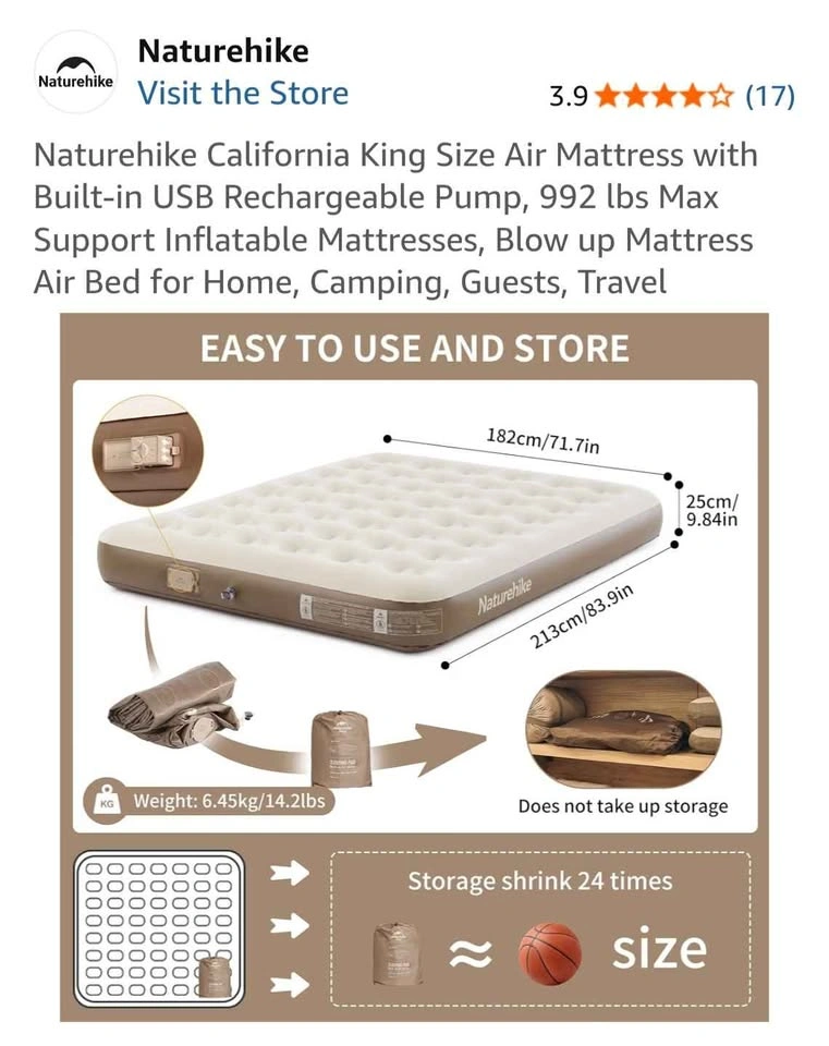 Naturehike California King Size Air Mattress with Built-in Pump - photo 5