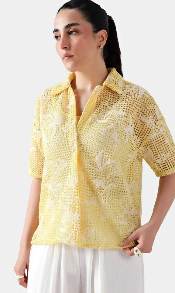 Cougar - Lemon yellow textured net shirt 💛