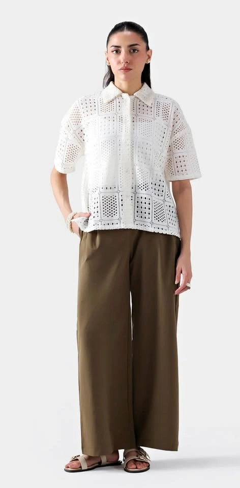 Cougar - White textured net shirt 🤍