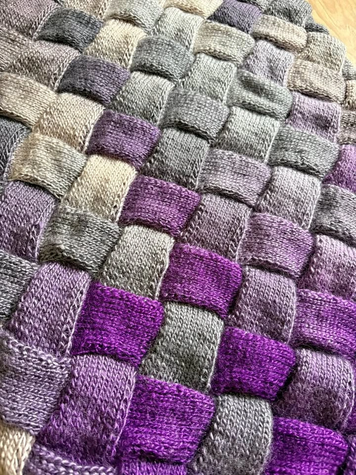 Handmade Knitted Blanket - Purple and Grey