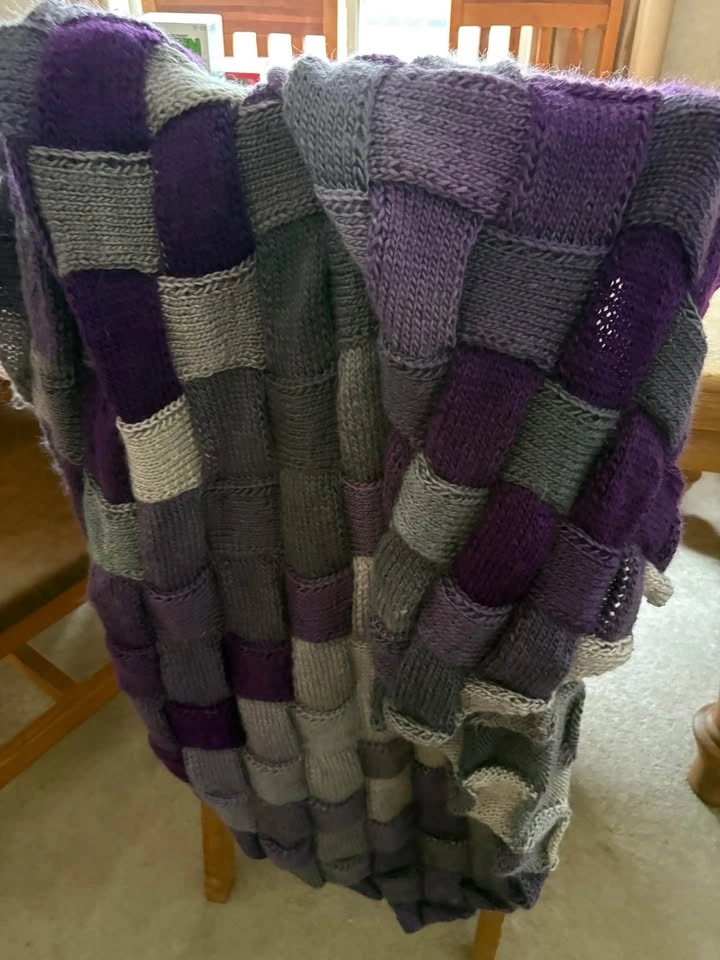 Handmade Knitted Blanket - Purple and Grey - photo 2