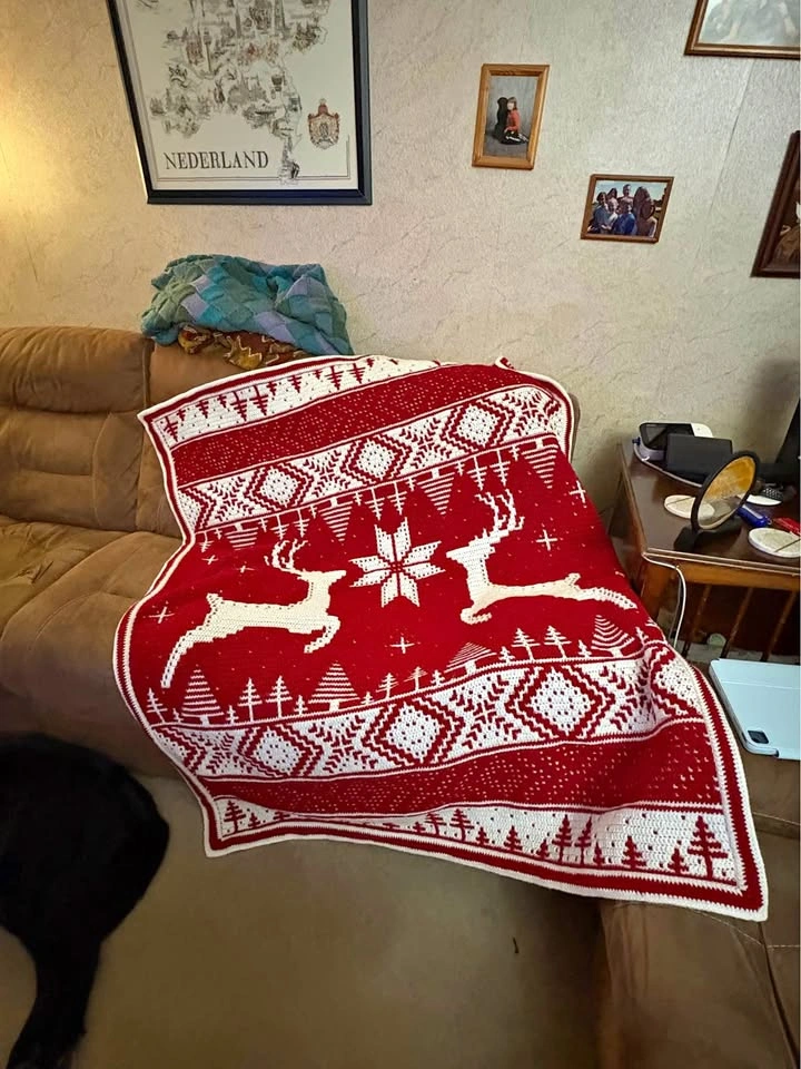 Large crocheted Christmas throw