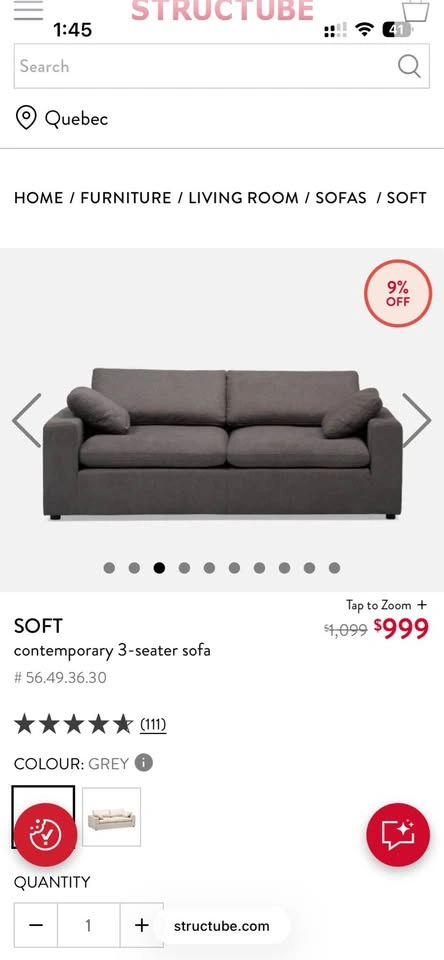 Structube Soft Contemporary 3-Seater Sofa - photo 3