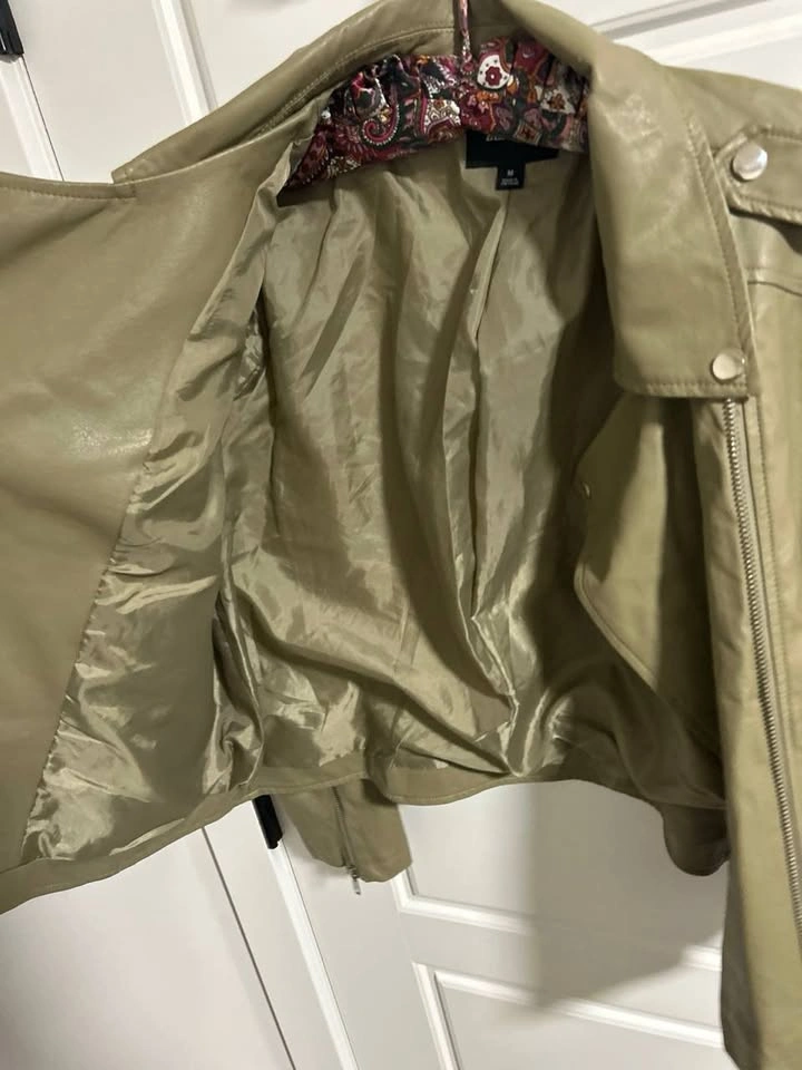 Zenana Olive Faux Leather Moto Jacket Women’s M - photo 3
