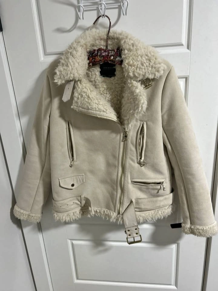 Zara Faux Shearling Moto Jacket Size S