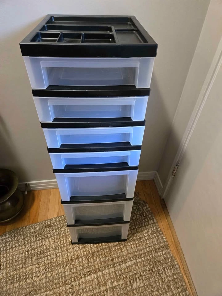 7-Drawer Plastic Storage Tower with Organizer on Top
