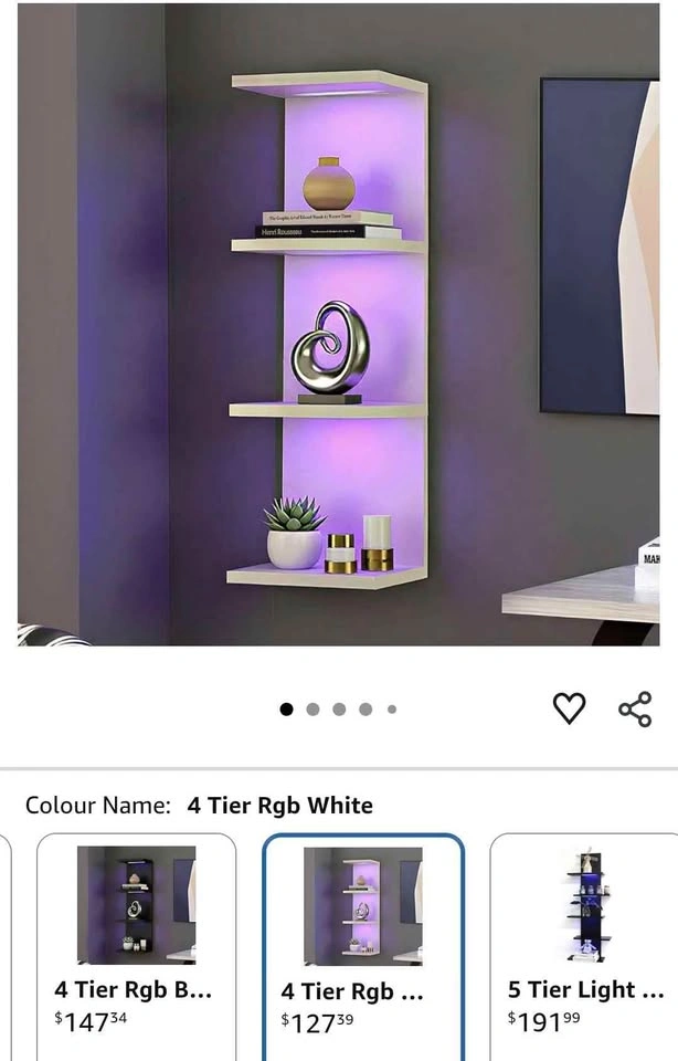 VIWODS 4-Tier Wall Shelf Unit with RGB Lights, White - photo 2