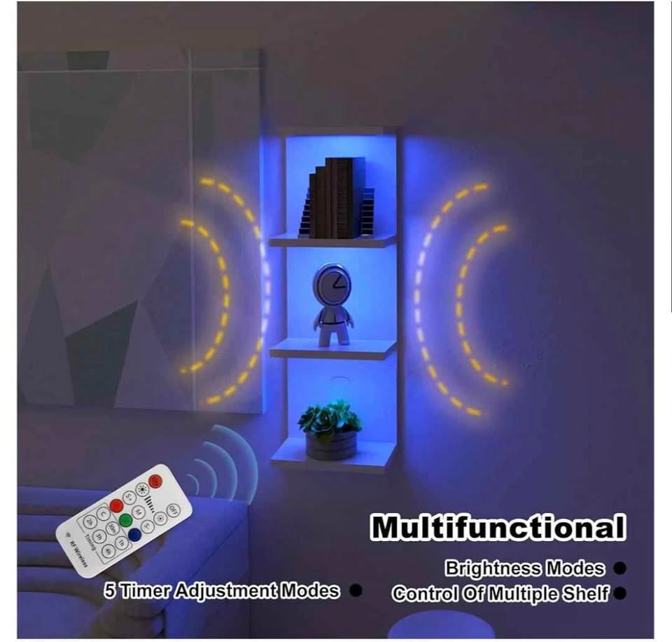 VIWODS 4-Tier Wall Shelf Unit with RGB Lights, White - photo 4