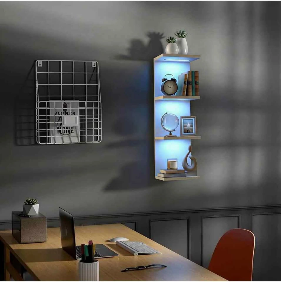 VIWODS 4-Tier Wall Shelf Unit with RGB Lights, White - photo 5