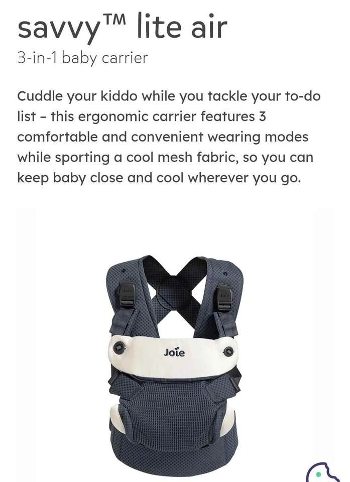 Joie Savvy Lite Air 3-in-1 Baby Carrier - photo 2