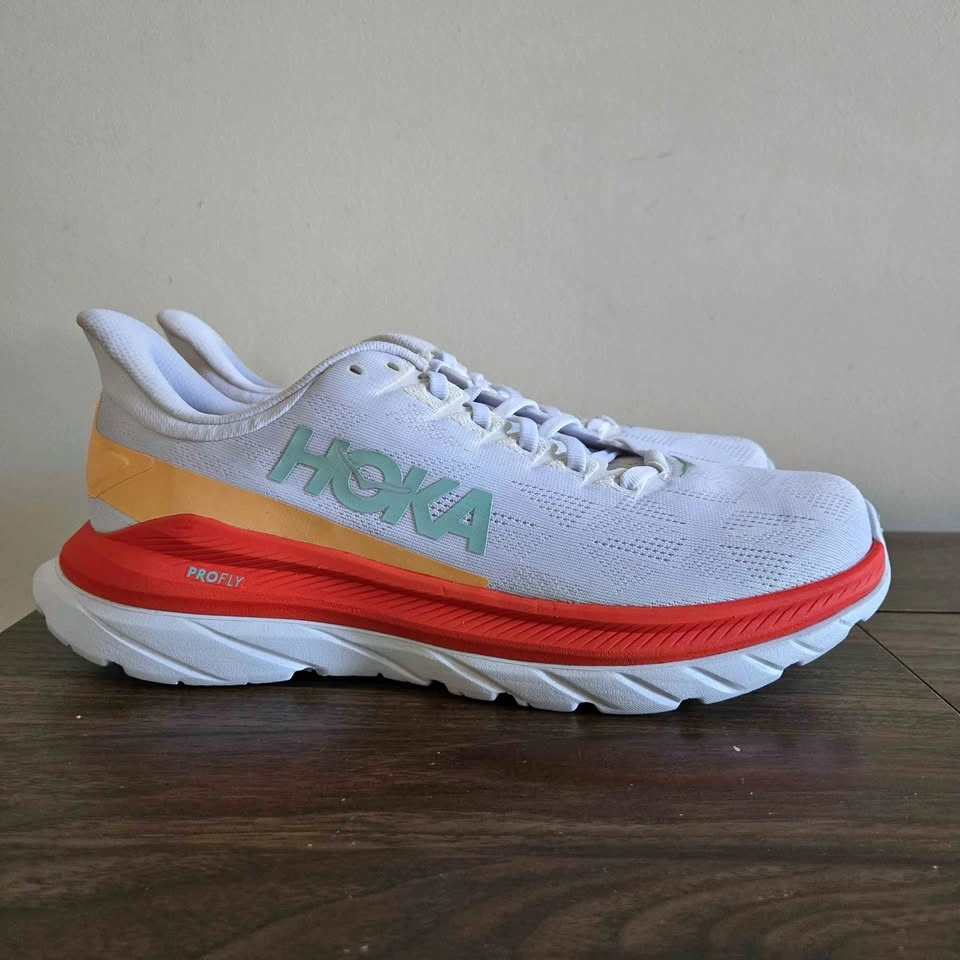 Hoka One One Mach 4 Running Shoes Mens 9D White Fiesta Orange