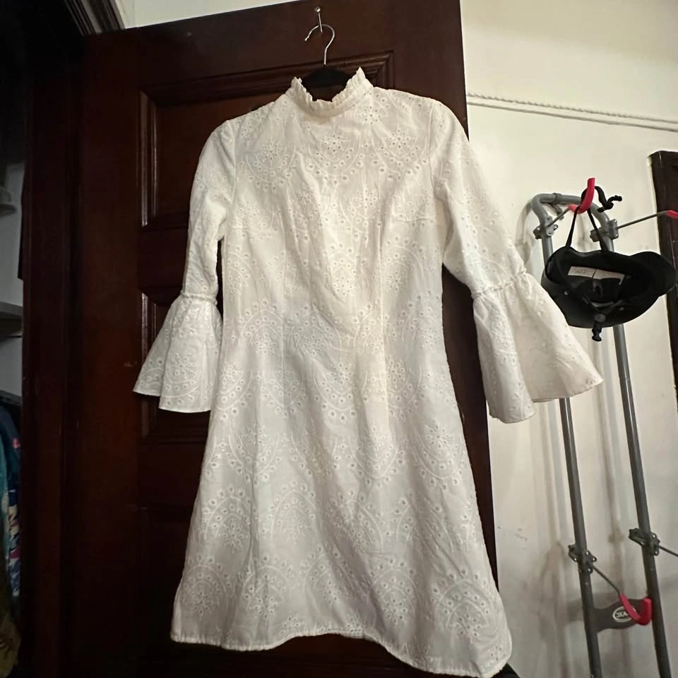 Chi Chi London NWOT White Eyelet 100% Cotton Bell Sleeve Dress