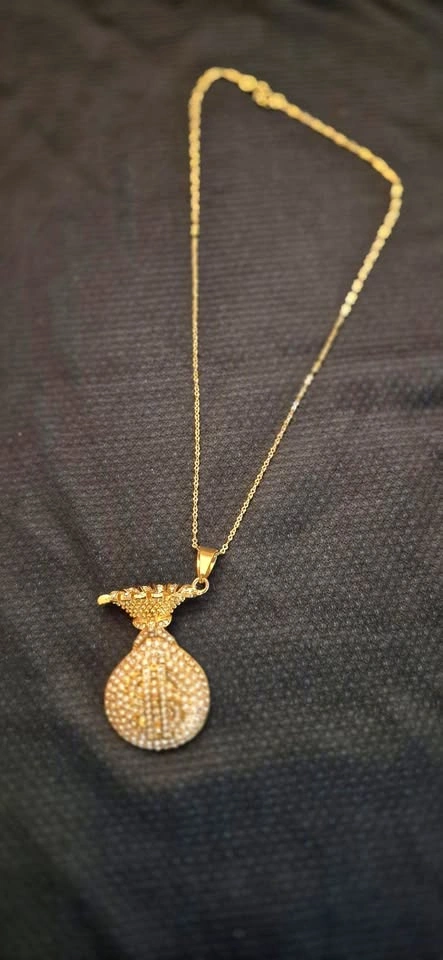 Gold-Tone Iced Money Bag Pendant Necklace