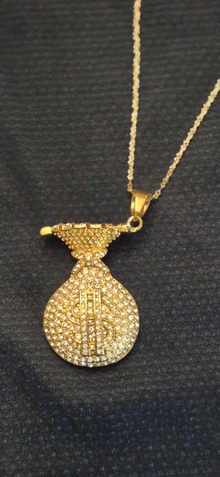 Gold-Tone Iced Money Bag Pendant Necklace - photo 2