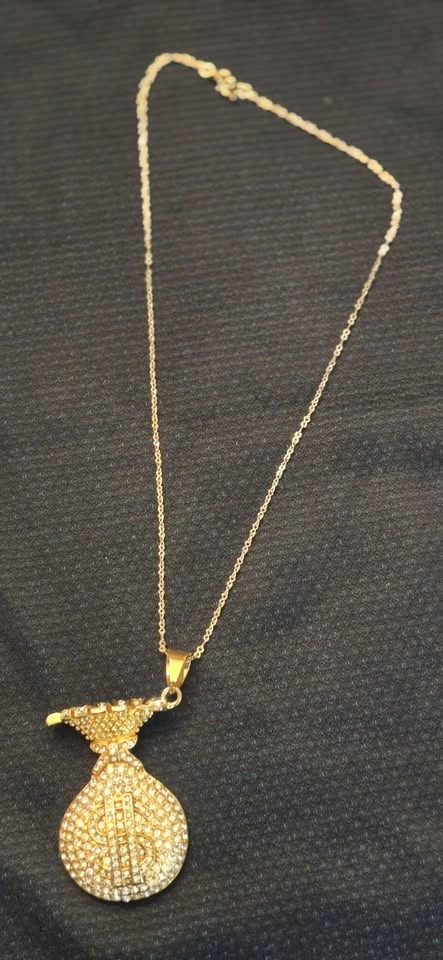 Gold-Tone Iced Money Bag Pendant Necklace - photo 3