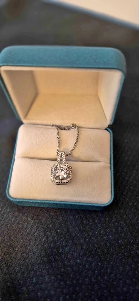 2ct Moissanite Halo Pendant Necklace