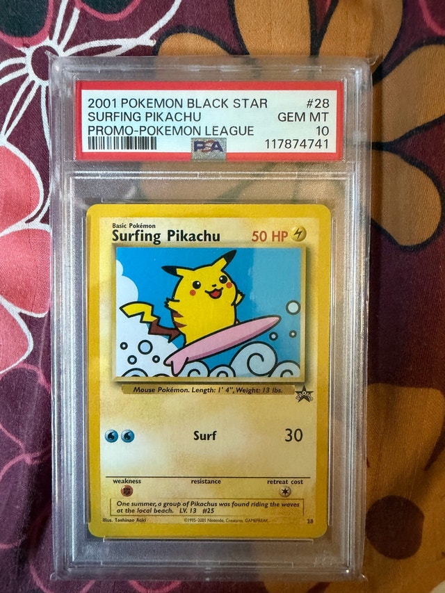 2001 Pokemon Surfing Pikachu Black Star Promo #28 PSA 10