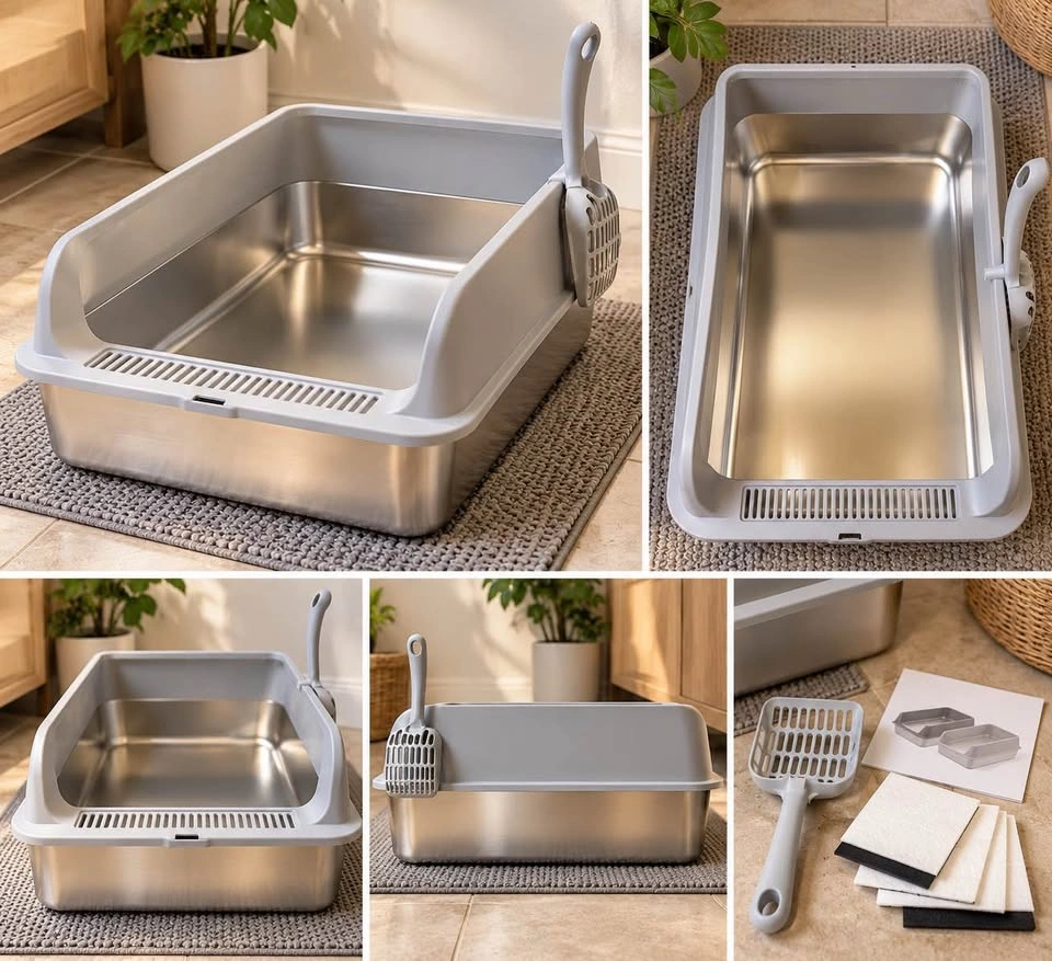 Brand New 2-Pack Stainless Steel Cat Litter Boxes – 2 Colours - photo 2