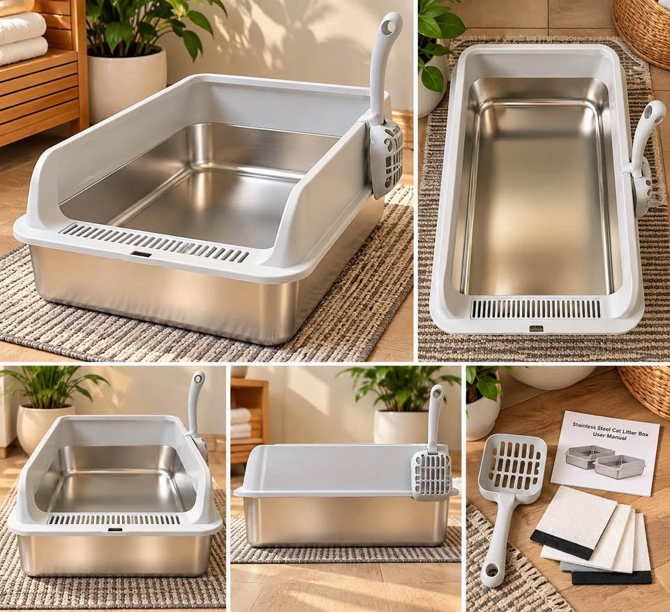 Brand New 2-Pack Stainless Steel Cat Litter Boxes – 2 Colours - photo 3