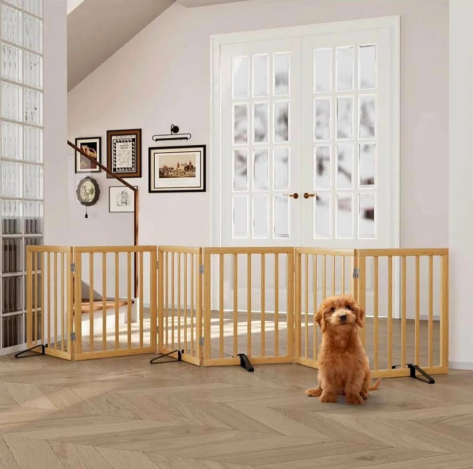 6-Panel Wooden Freestanding Pet Gate - 110 Inches